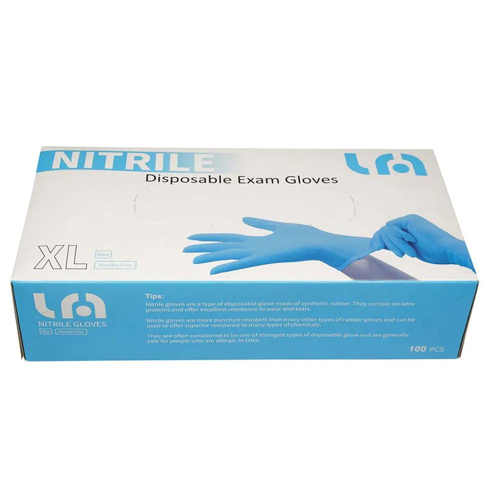 100ct Powder-Free Blue Nitrile Exam Gloves X-Large Disposable Chemical Resistant