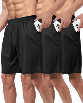 3 Pack Gym Basketball Mens Shorts - Quick Dry Black Workout Athletic Shorts with Pockets for Casual Running (S-6XL)