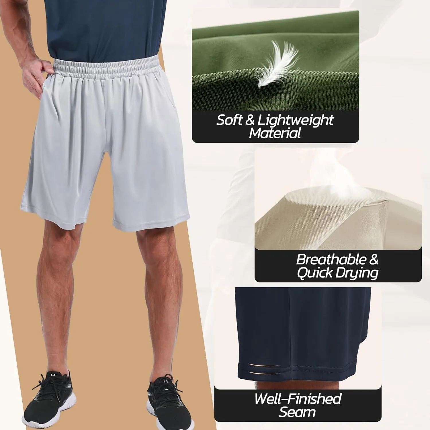 3 Pack Gym Basketball Mens Shorts - Quick Dry Black Workout Athletic Shorts with Pockets for Casual Running (S-6XL)
