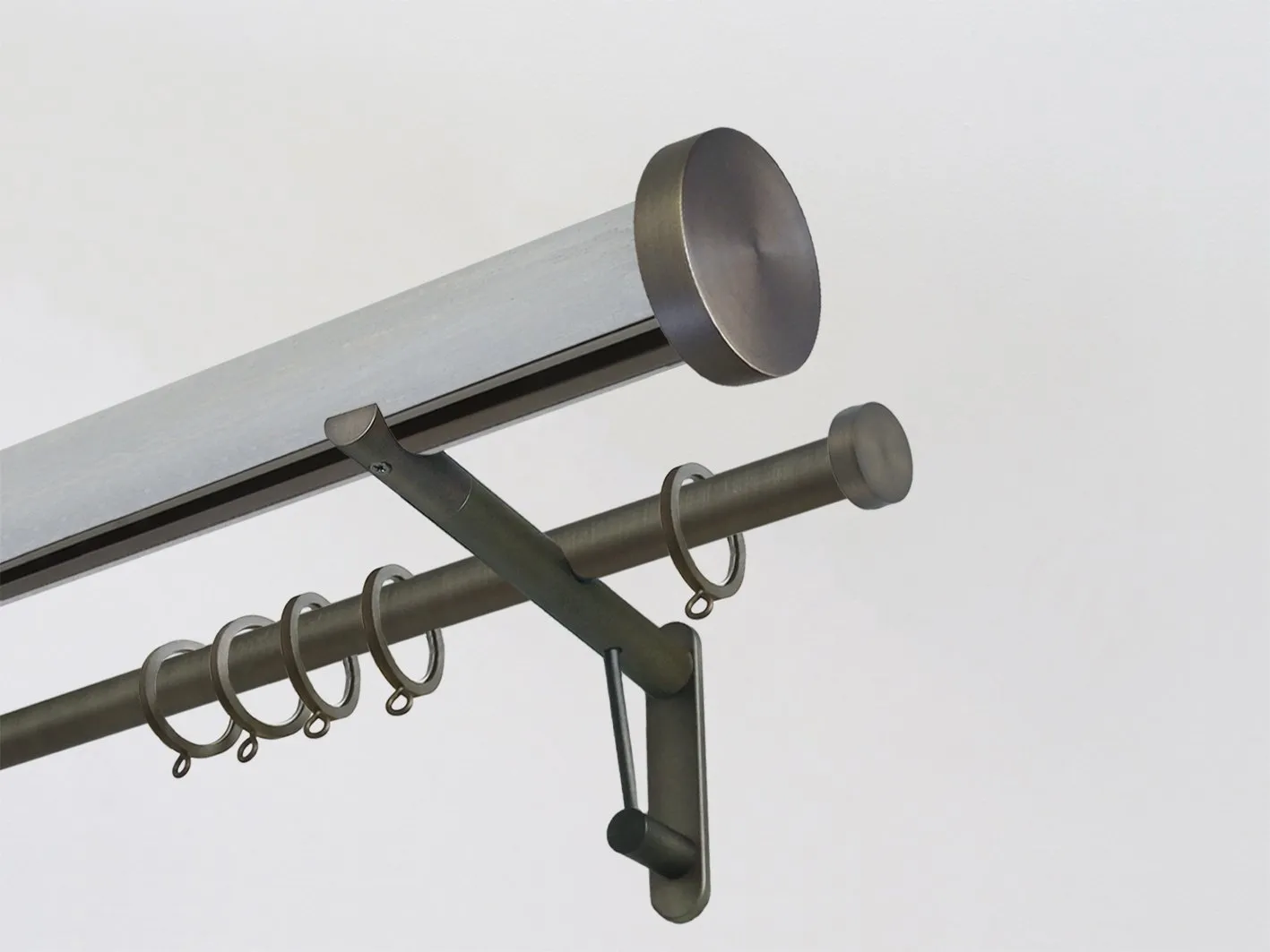 50mm dia. tracked wood pigeon stained wood double curtain pole set with mini disc finials