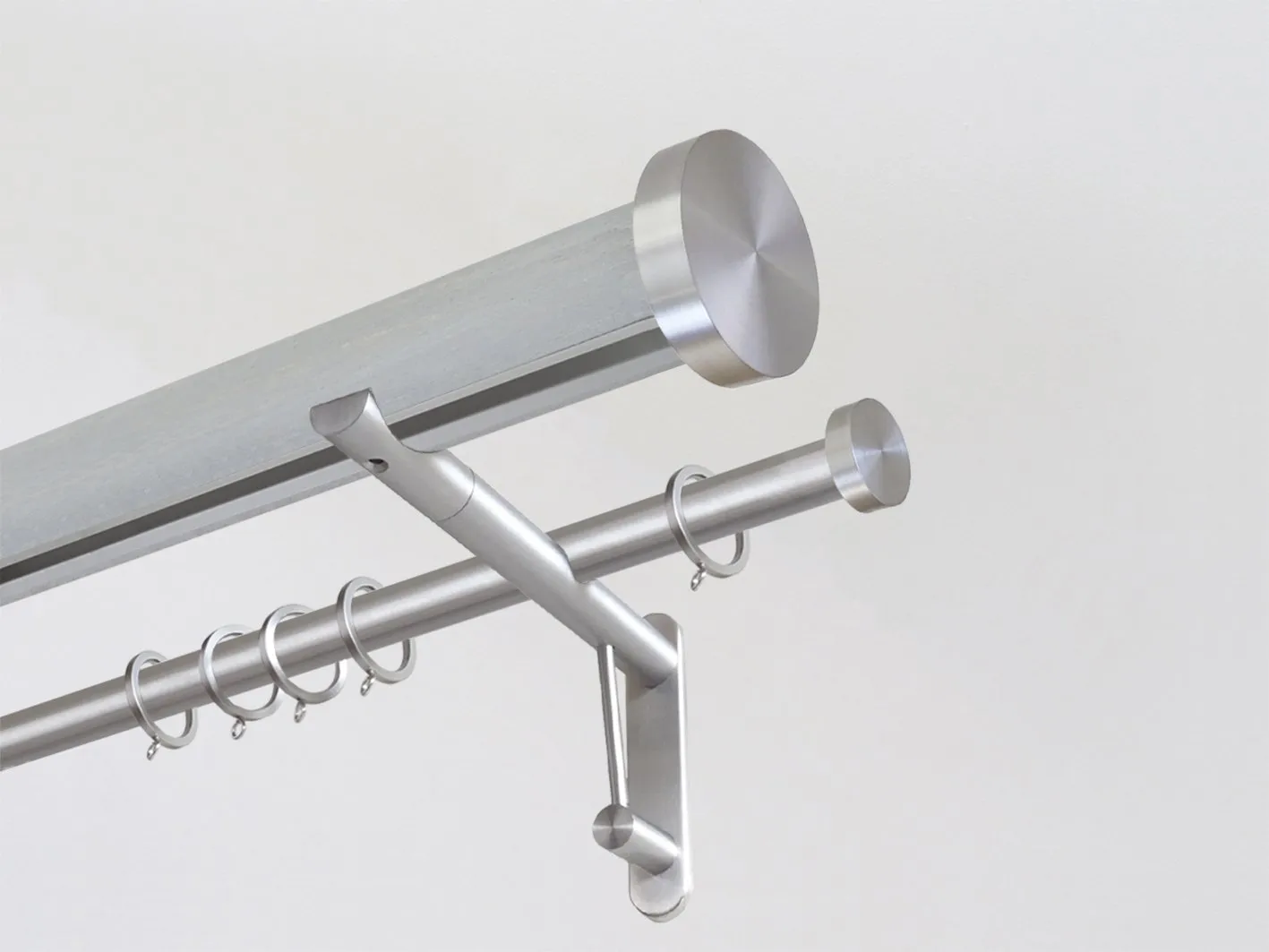 50mm dia. tracked wood pigeon stained wood double curtain pole set with mini disc finials