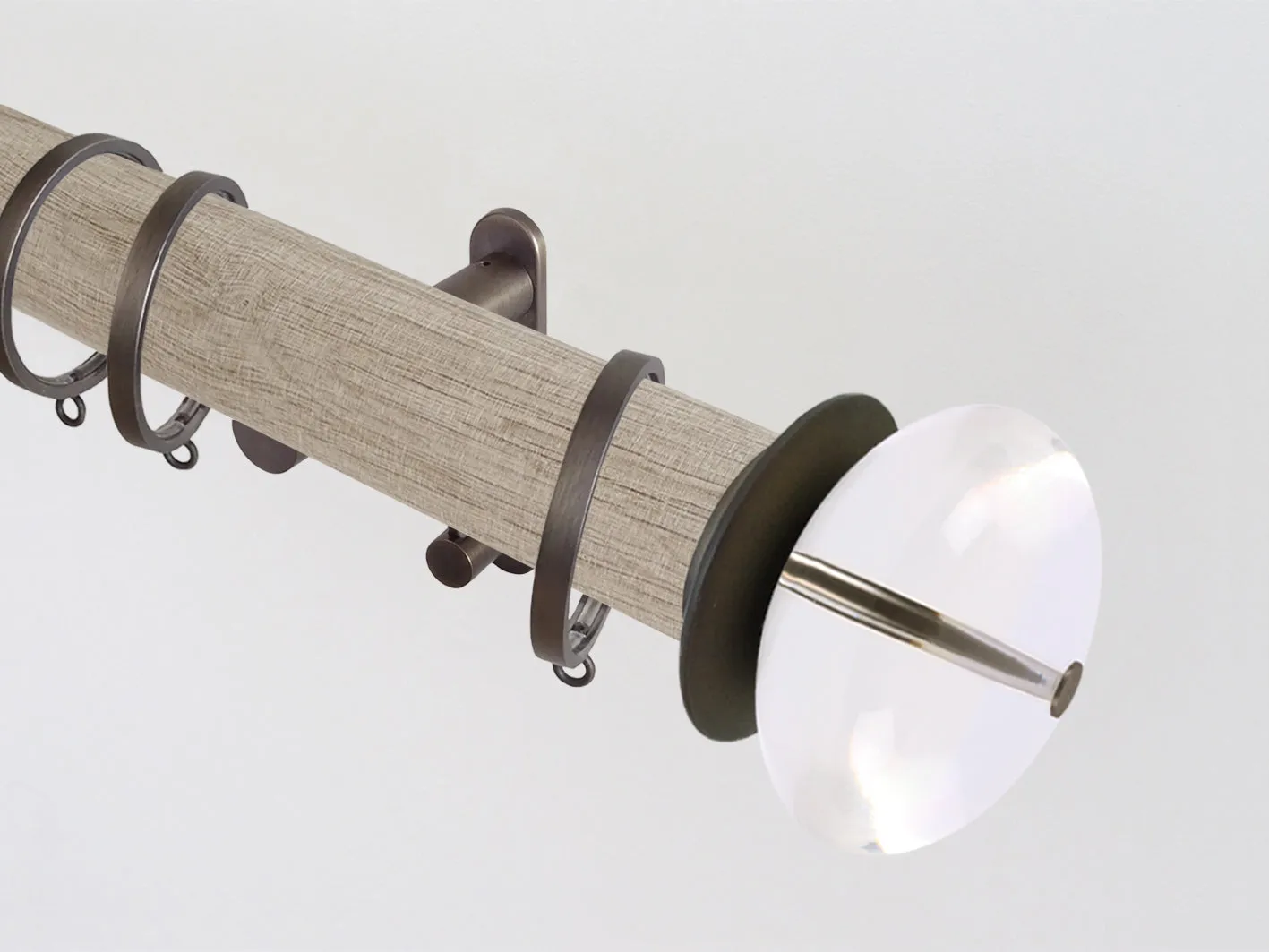 50mm dia. unfinished real oak wood curtain pole set with acrylic ellipse finials