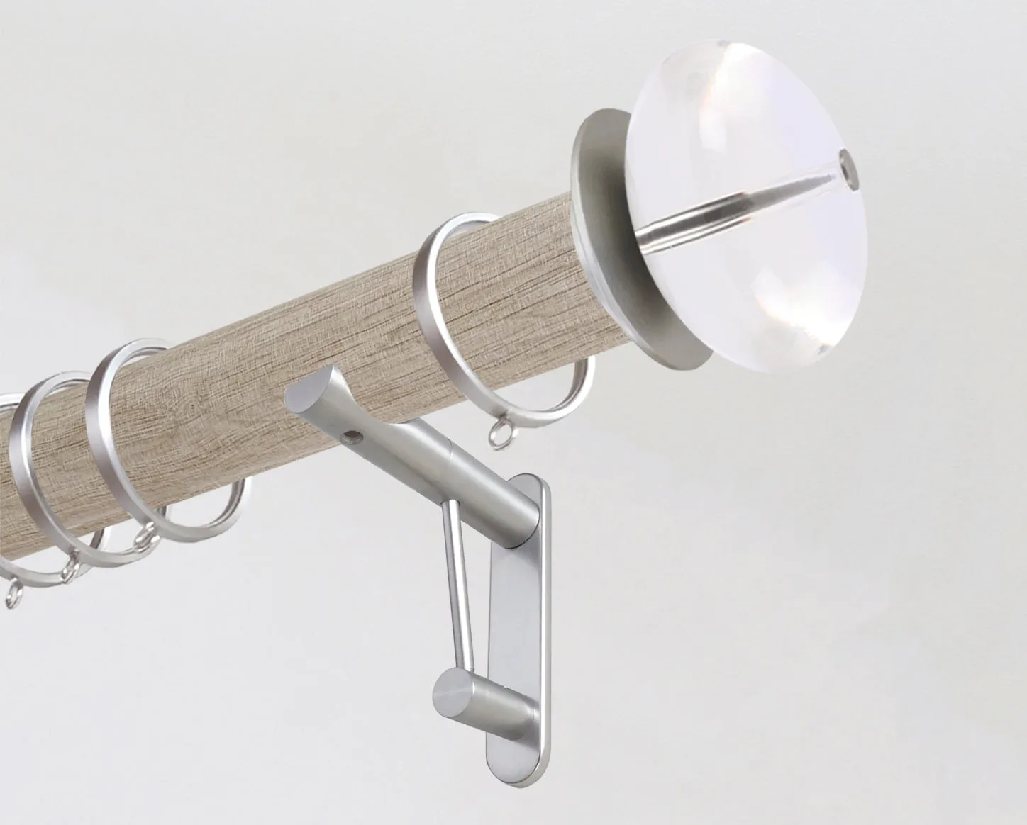 50mm dia. unfinished real oak wood curtain pole set with acrylic ellipse finials