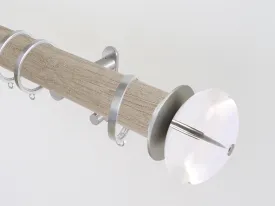 50mm dia. unfinished real oak wood curtain pole set with acrylic ellipse finials