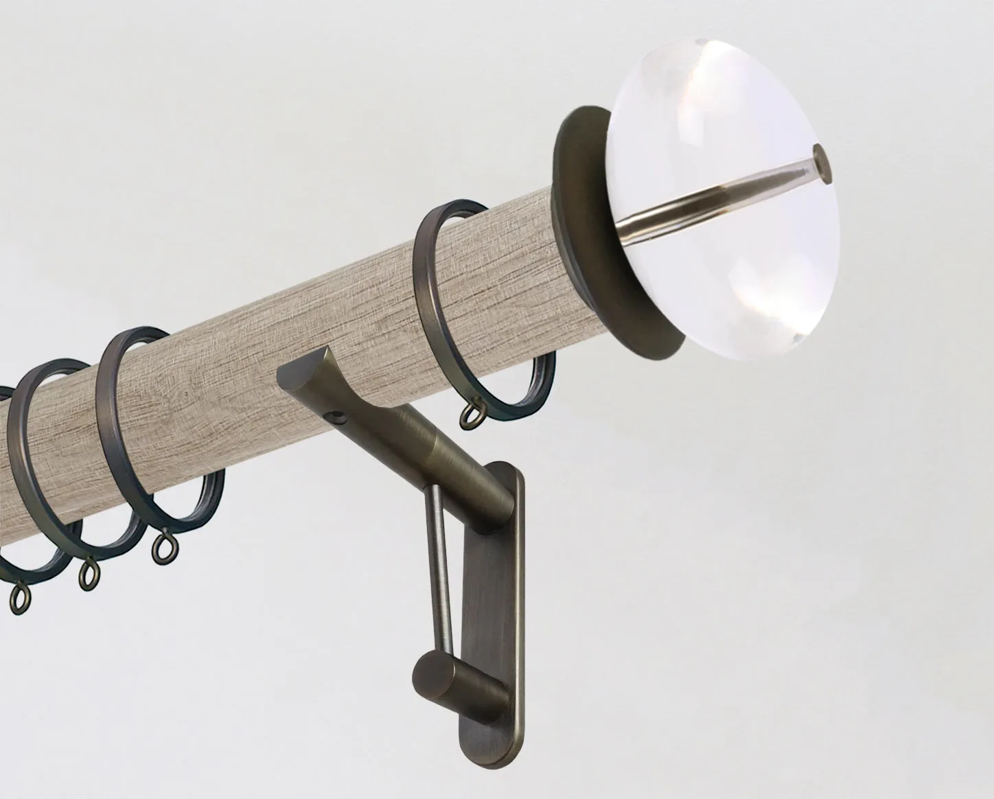 50mm dia. unfinished real oak wood curtain pole set with acrylic ellipse finials