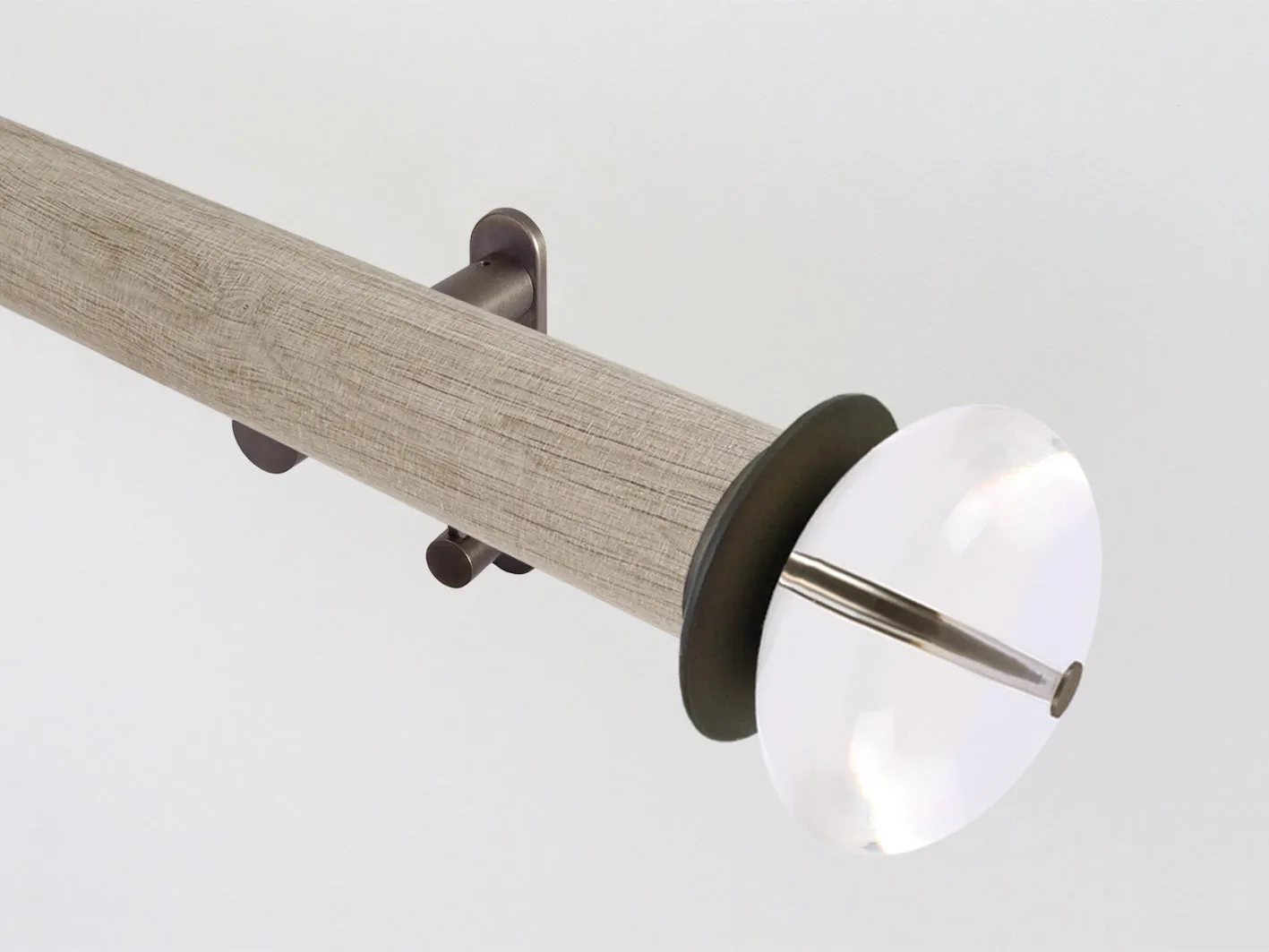 50mm dia. unfinished real oak wood curtain pole set with acrylic ellipse finials