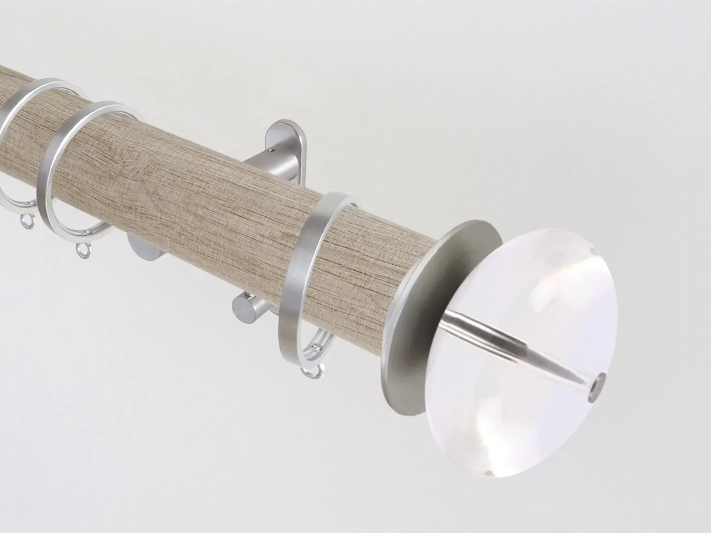 50mm dia. unfinished real oak wood curtain pole set with acrylic ellipse finials