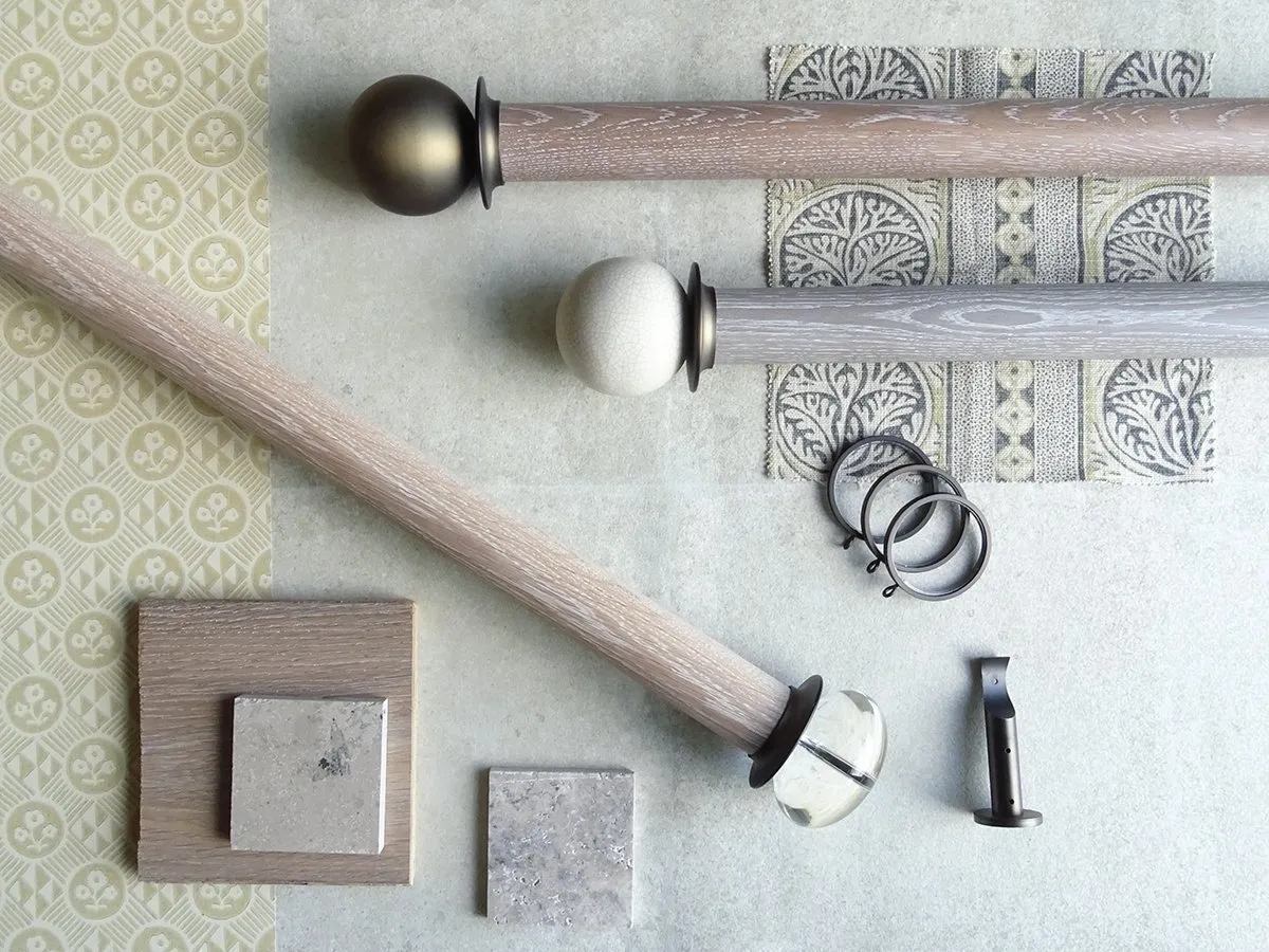 50mm dia. unfinished real oak wood curtain pole set with acrylic ellipse finials