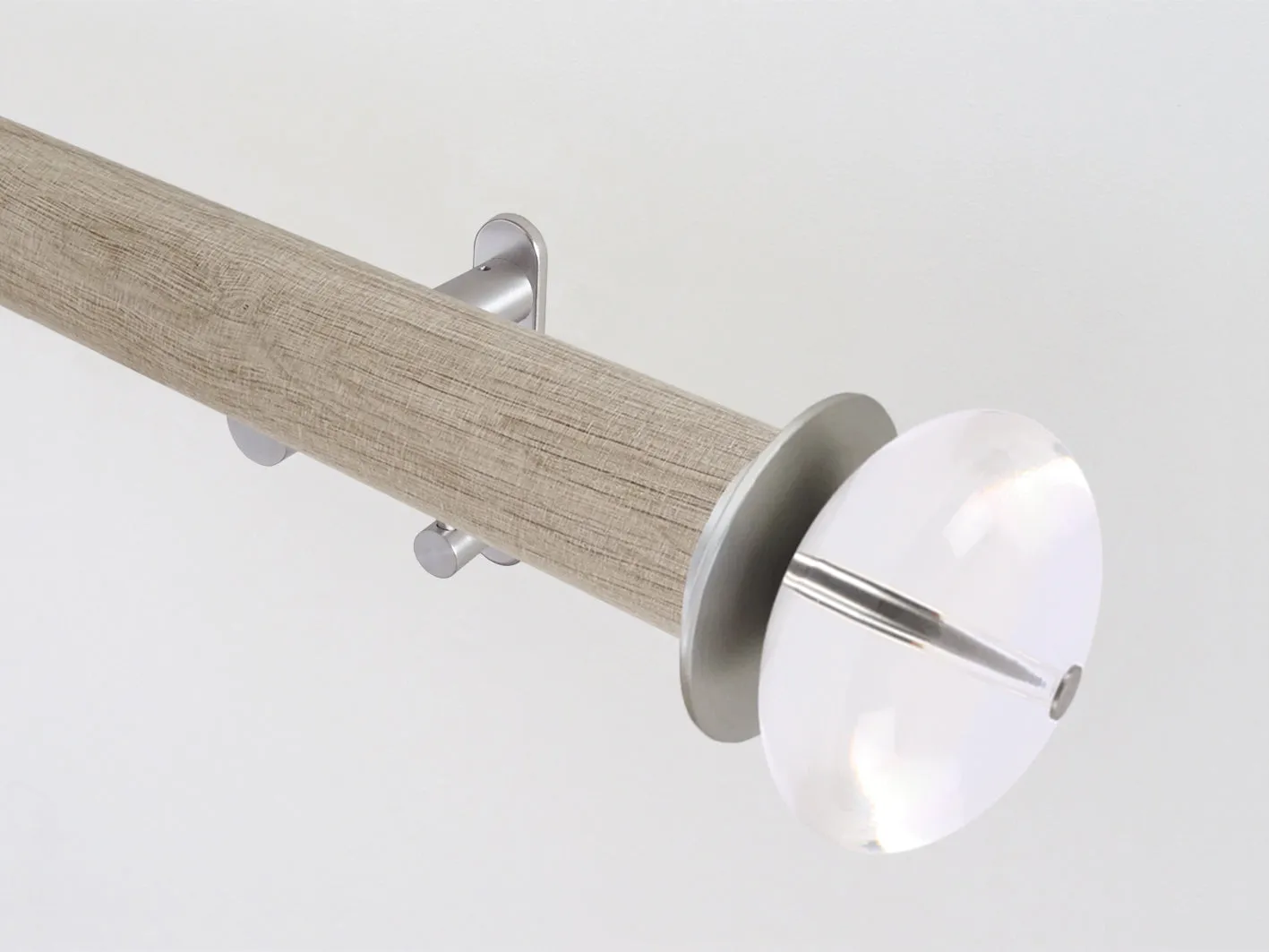 50mm dia. unfinished real oak wood curtain pole set with acrylic ellipse finials