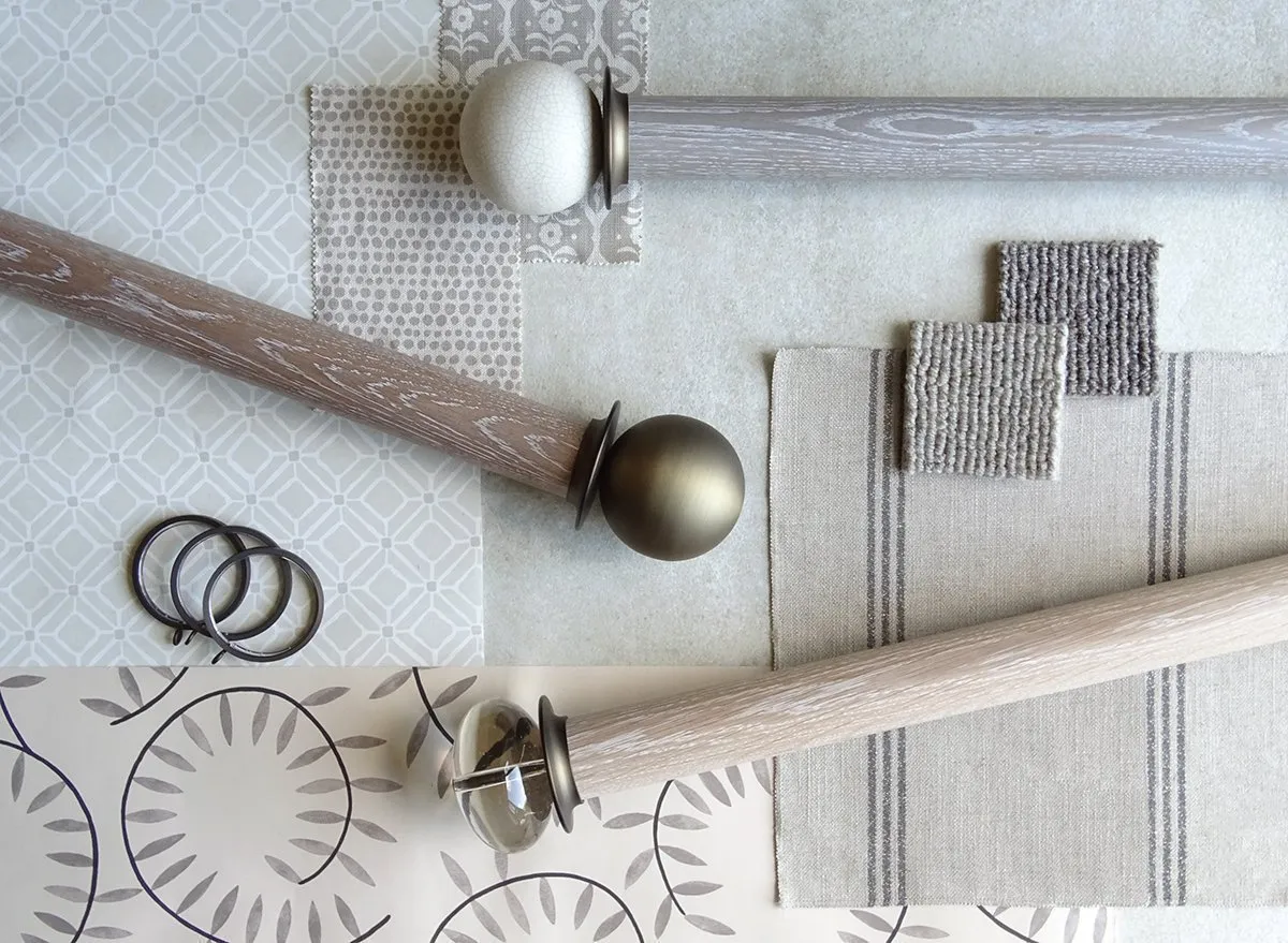 50mm dia. unfinished real oak wood curtain pole set with acrylic ellipse finials
