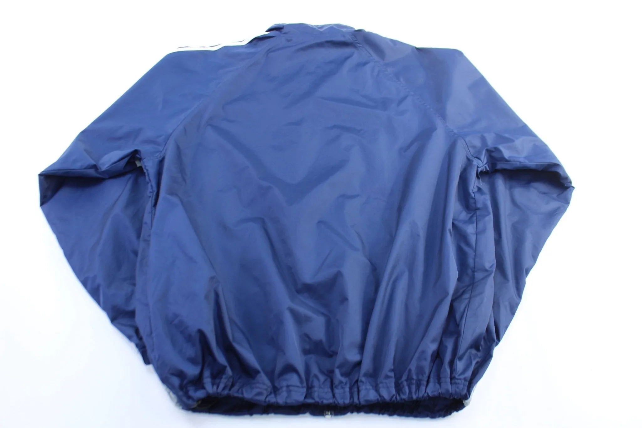 Adidas Embroidered Logo Blue, Grey, & White Striped Zip Up Jacket