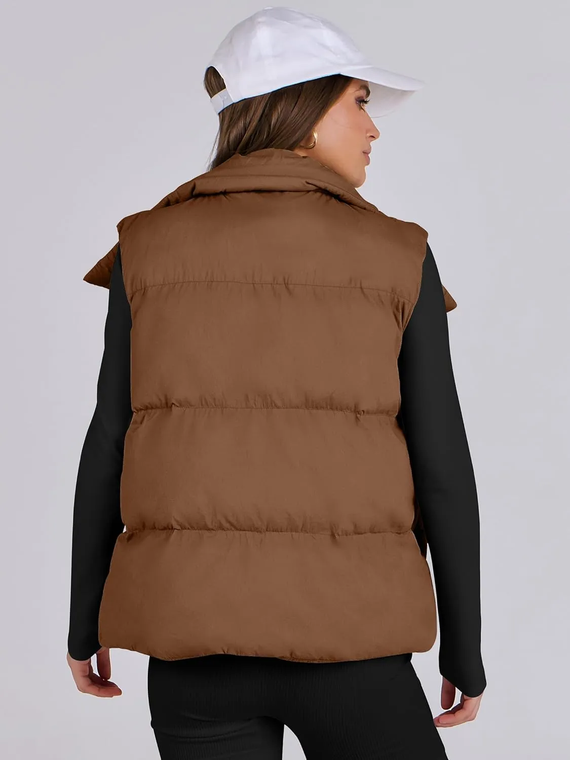 ANRABESS Women Puffer Vest Sleeveless Zip Up Stand Collar Quilted Lightweight Jacket Winter Warm Puffer Padded Down Outerwear
