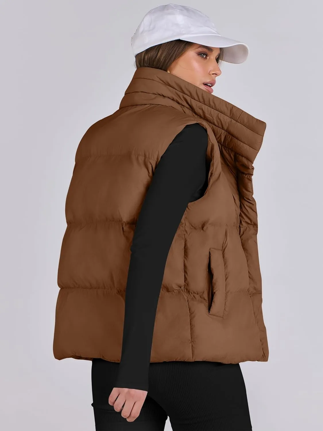 ANRABESS Women Puffer Vest Sleeveless Zip Up Stand Collar Quilted Lightweight Jacket Winter Warm Puffer Padded Down Outerwear