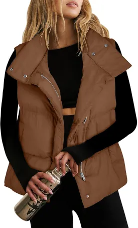ANRABESS Women Puffer Vest Sleeveless Zip Up Stand Collar Quilted Lightweight Jacket Winter Warm Puffer Padded Down Outerwear