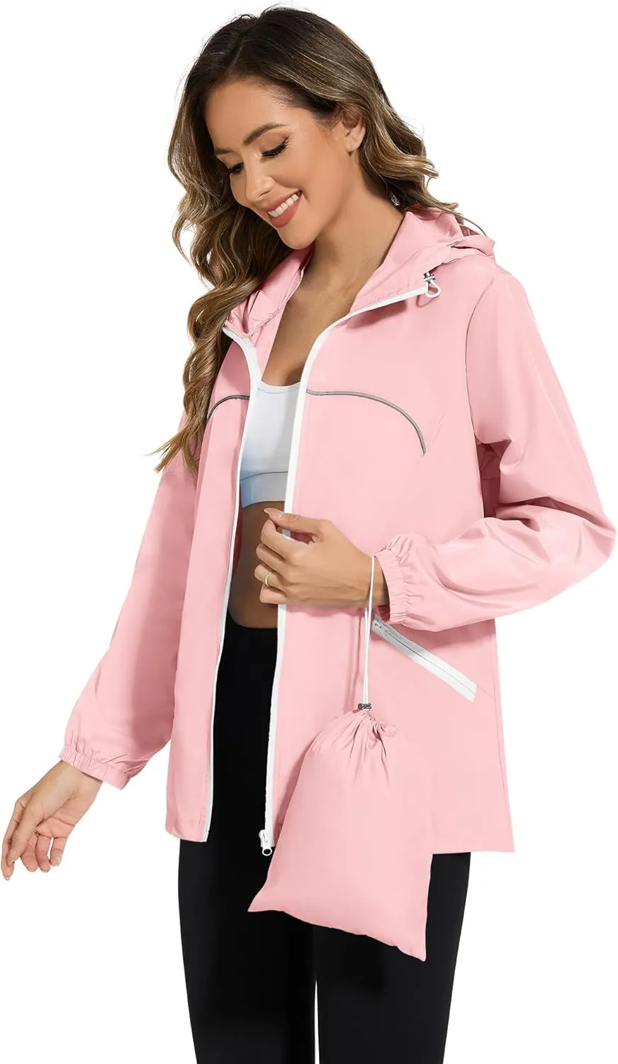 Avoogue Waterproof Jacket with Hood Packable Raincoats for Women Reflective Jacket Windbreaker