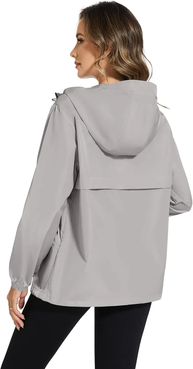 Avoogue Waterproof Jacket with Hood Packable Raincoats for Women Reflective Jacket Windbreaker