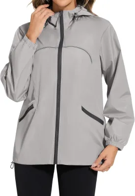 Avoogue Waterproof Jacket with Hood Packable Raincoats for Women Reflective Jacket Windbreaker