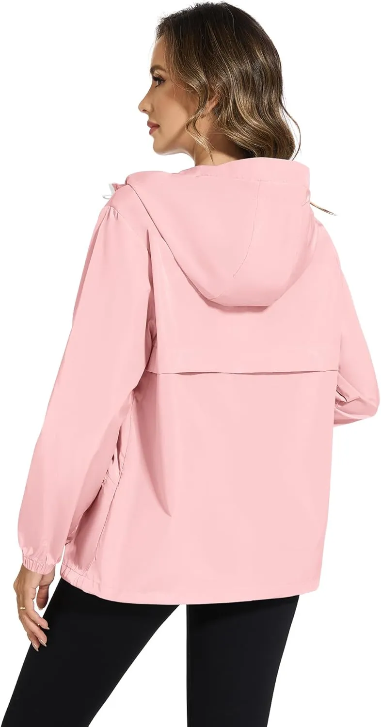 Avoogue Waterproof Jacket with Hood Packable Raincoats for Women Reflective Jacket Windbreaker