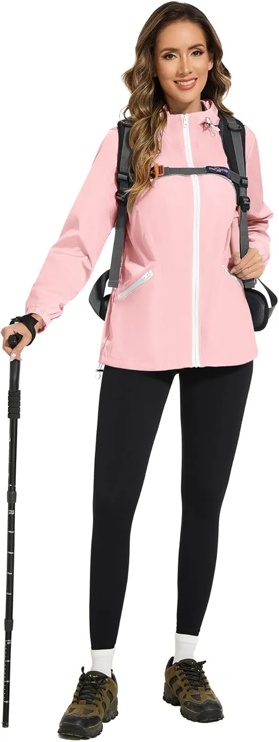 Avoogue Waterproof Jacket with Hood Packable Raincoats for Women Reflective Jacket Windbreaker