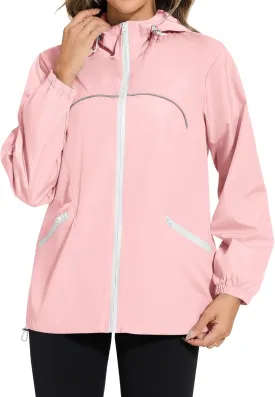Avoogue Waterproof Jacket with Hood Packable Raincoats for Women Reflective Jacket Windbreaker
