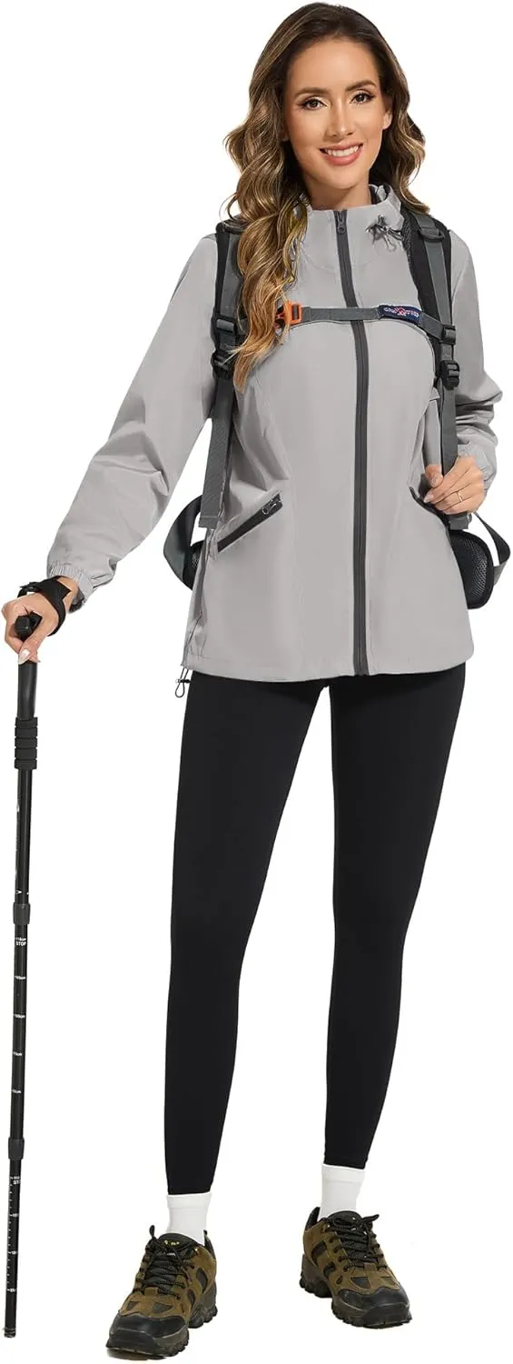 Avoogue Waterproof Jacket with Hood Packable Raincoats for Women Reflective Jacket Windbreaker