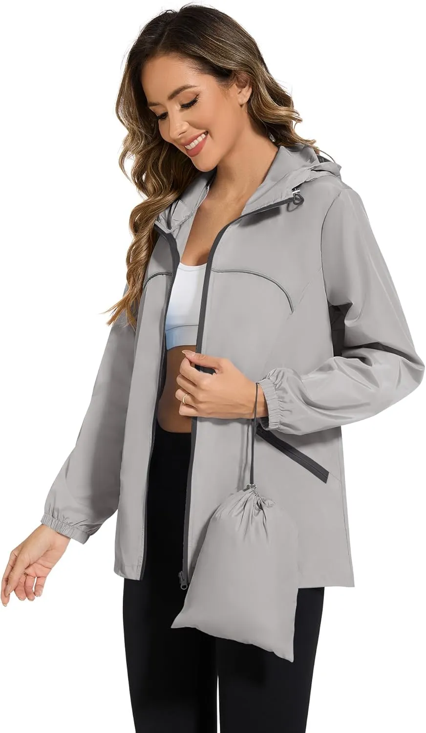 Avoogue Waterproof Jacket with Hood Packable Raincoats for Women Reflective Jacket Windbreaker