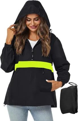 Avoogue Womens Rain Jacket with Hood,Pullover,Packable,Lightweight,Windbreaker,Waterproof,Breathable.