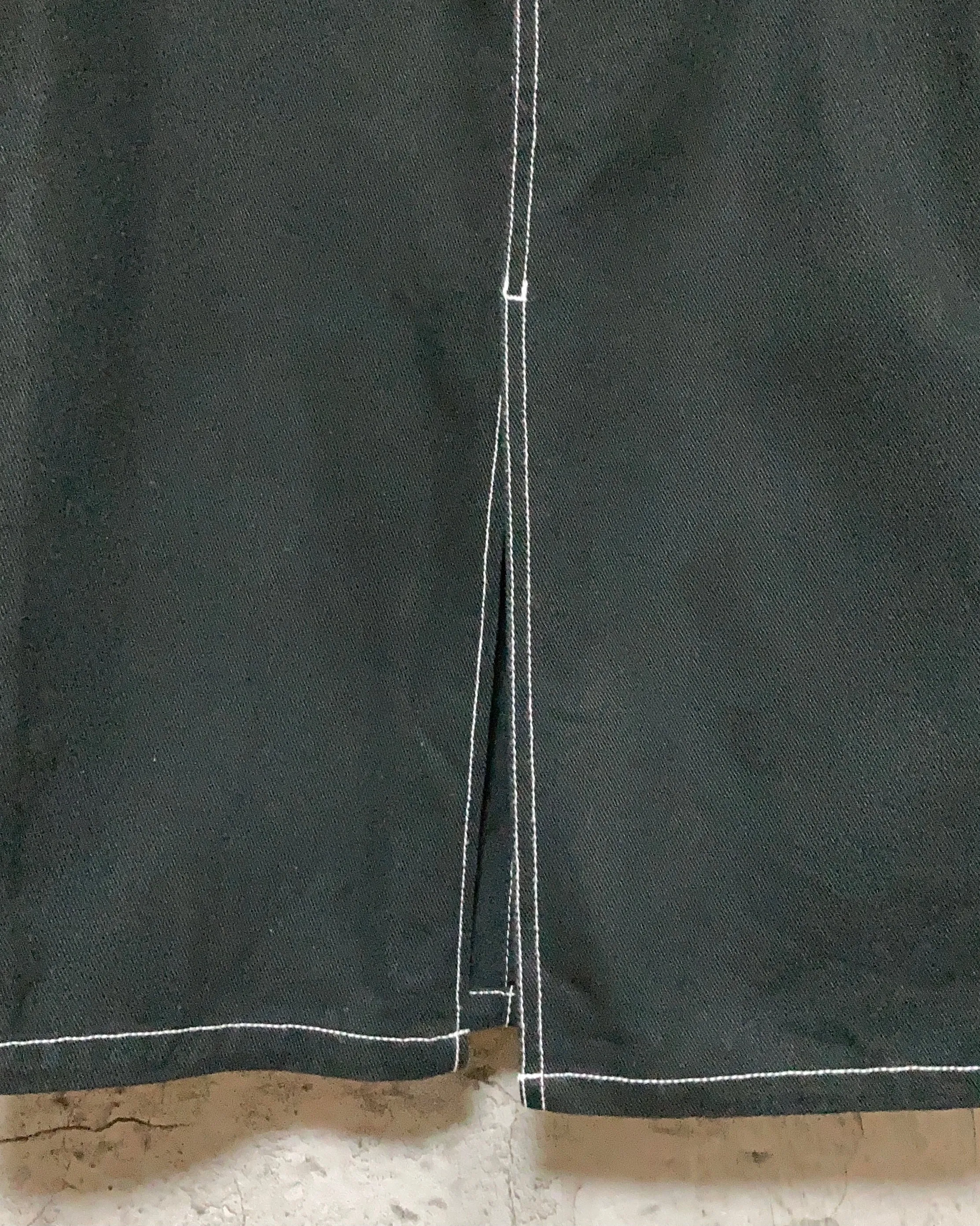 black denim long skirt white stitched