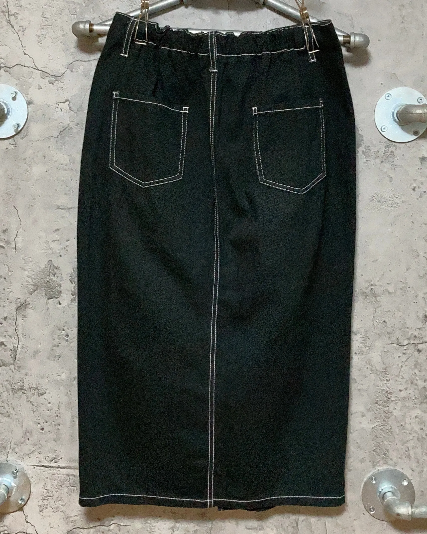 black denim long skirt white stitched