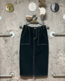 black denim long skirt white stitched