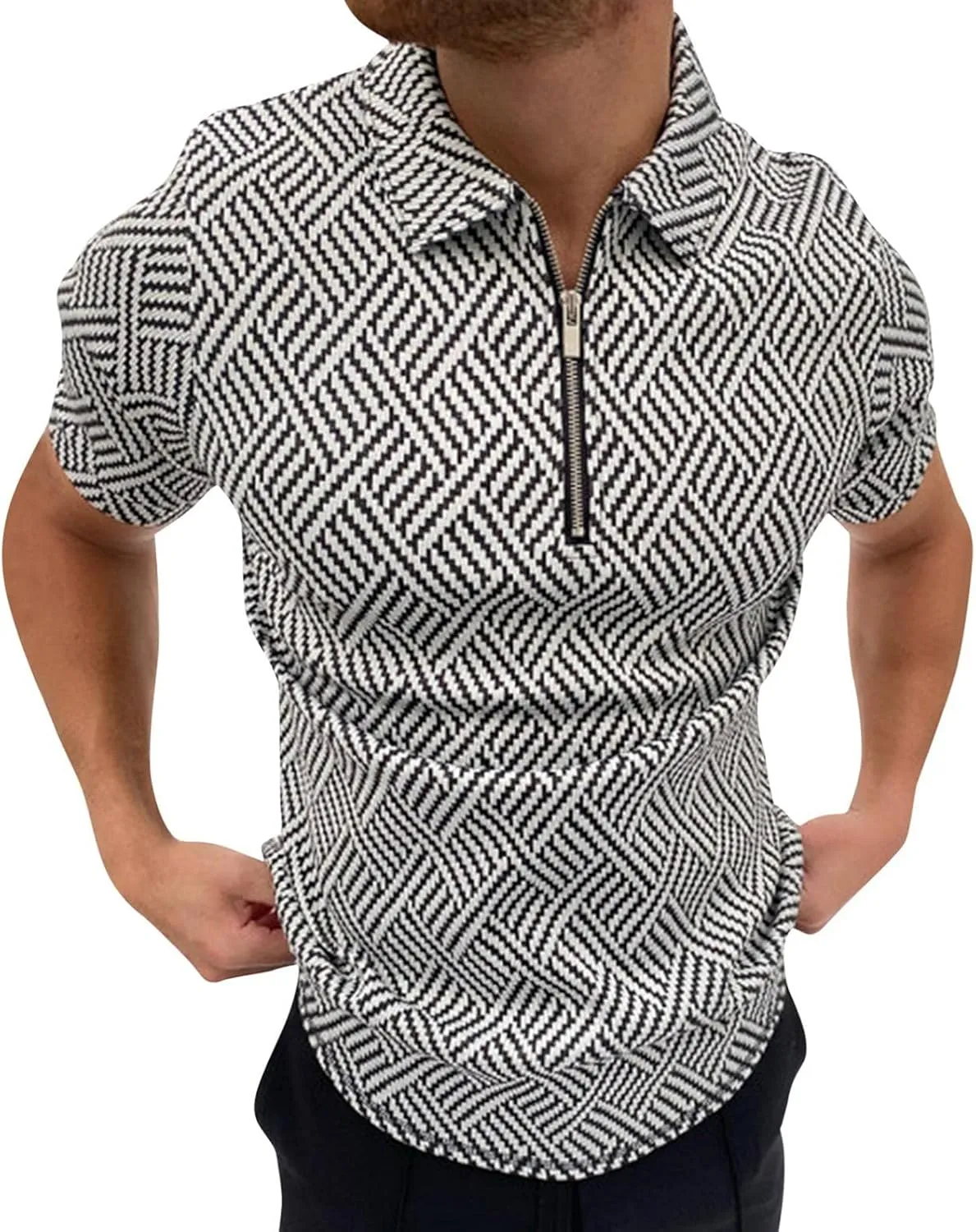 Burband Mens Fashion Short Sleeve Polo Shirts Big and Tall Zipper Dual Tipped Collar Slim Fit Paisley Floral Dad Shirts