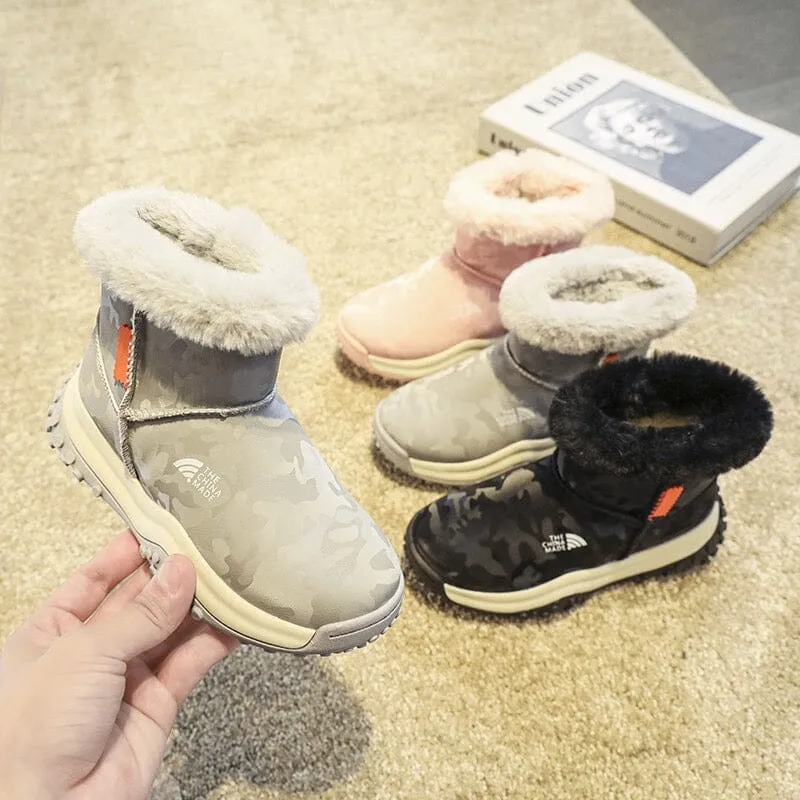 Camouflage Kids Plush Waterproof Snow Boots
