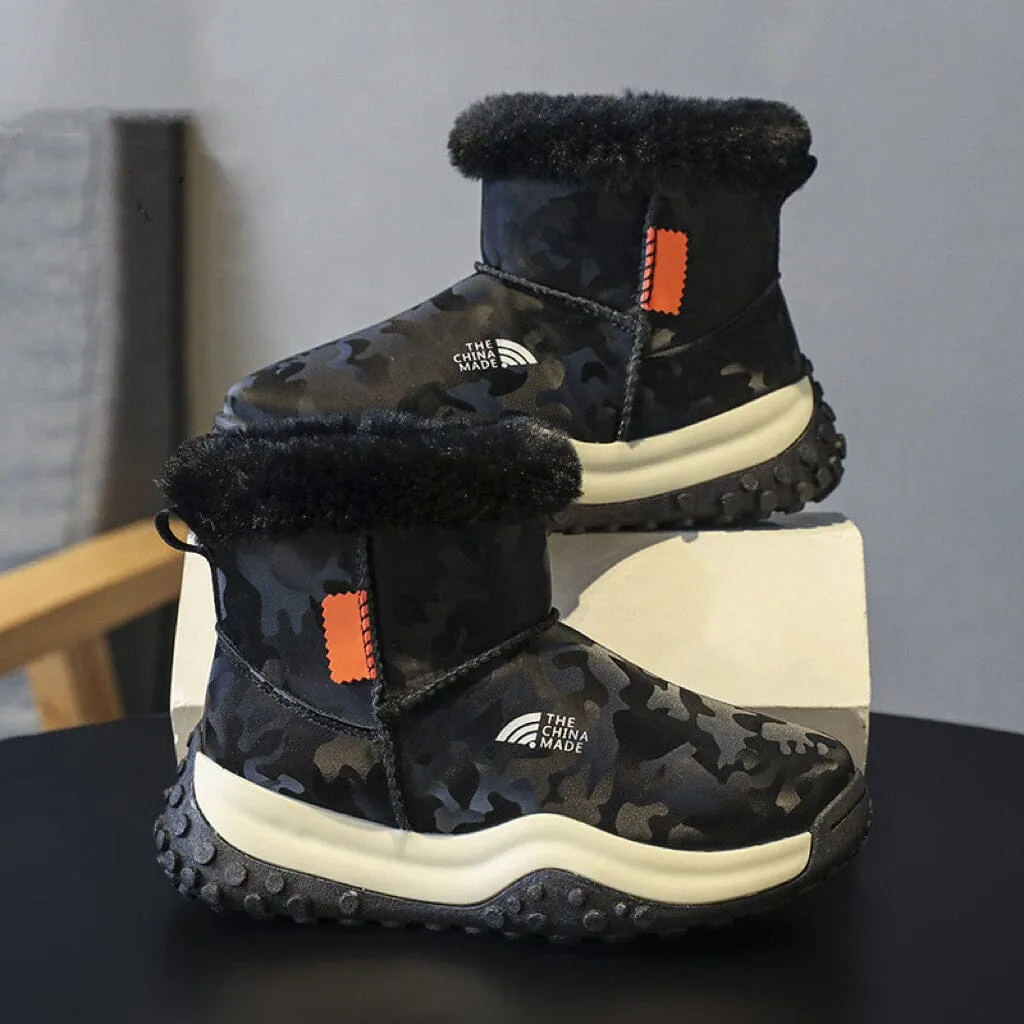 Camouflage Kids Plush Waterproof Snow Boots