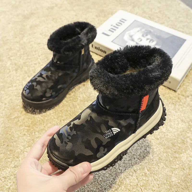 Camouflage Kids Plush Waterproof Snow Boots