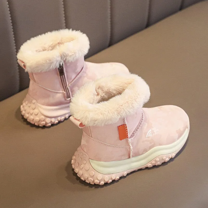 Camouflage Kids Plush Waterproof Snow Boots
