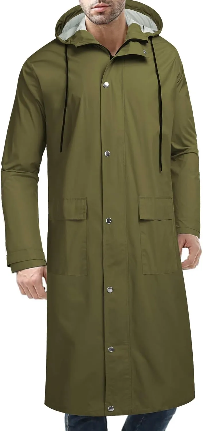 COOFANDY Men's Rain Jacket with Hood Waterproof Lightweight Active Long Raincoat