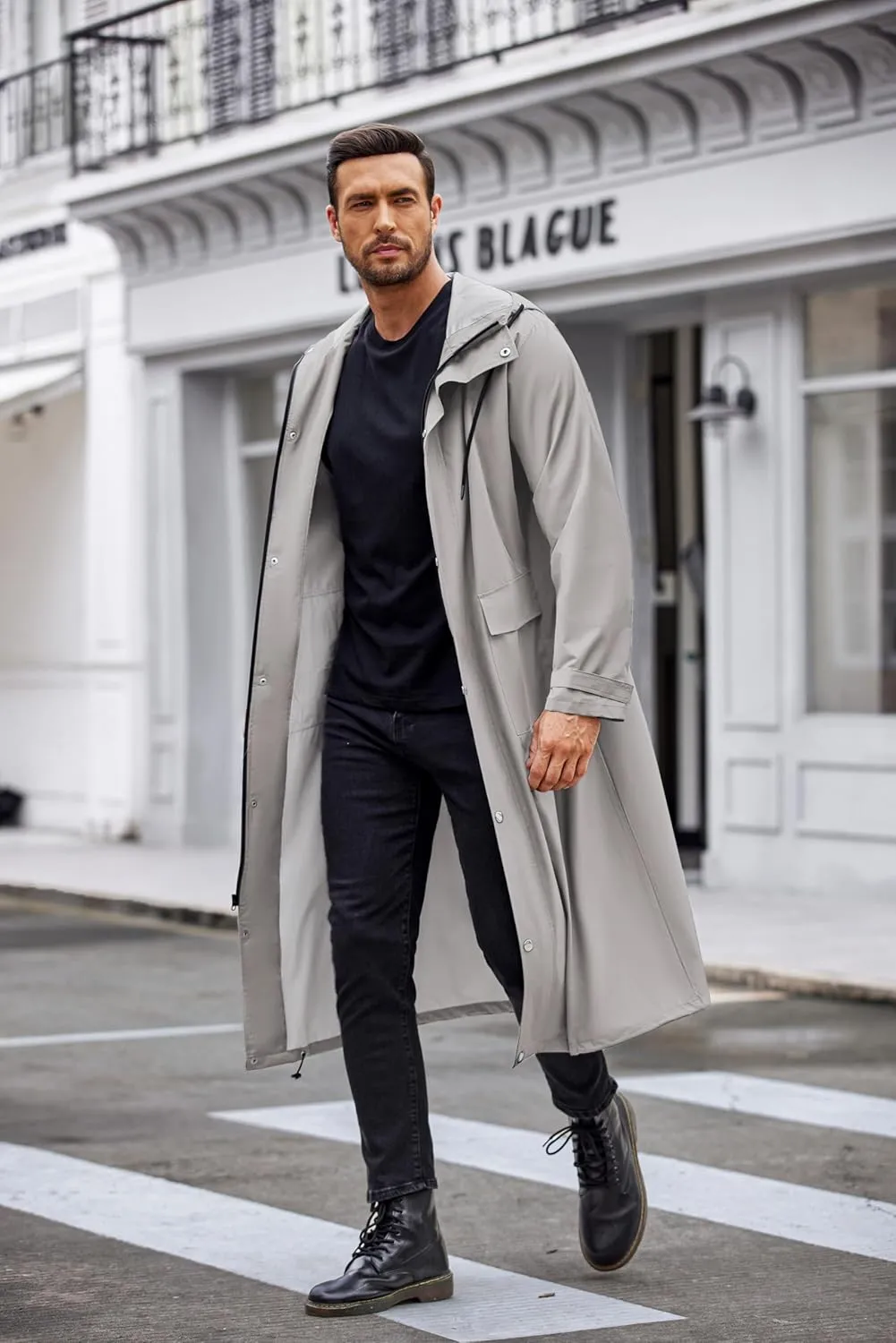 COOFANDY Men's Rain Jacket with Hood Waterproof Lightweight Active Long Raincoat