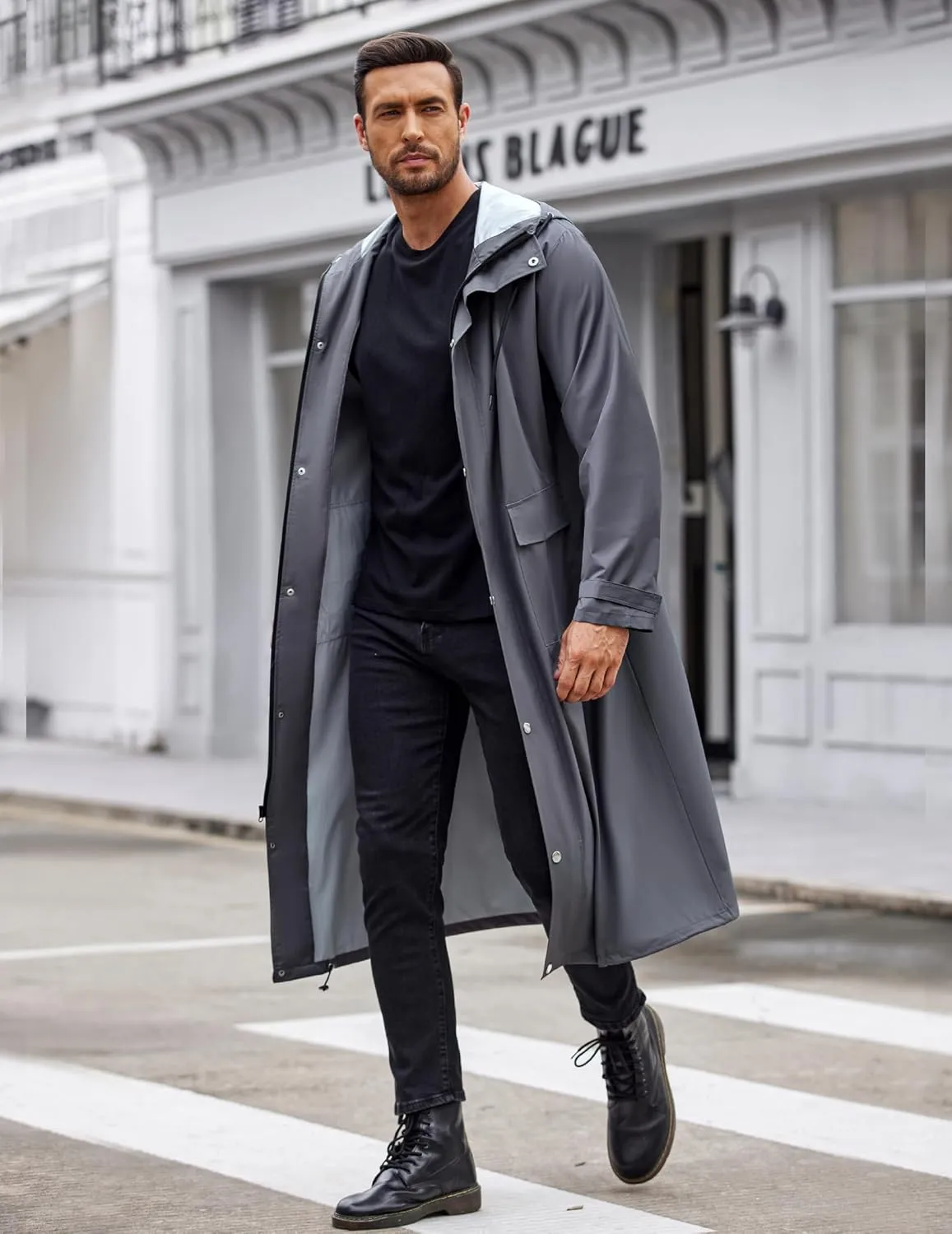 COOFANDY Men's Rain Jacket with Hood Waterproof Lightweight Active Long Raincoat