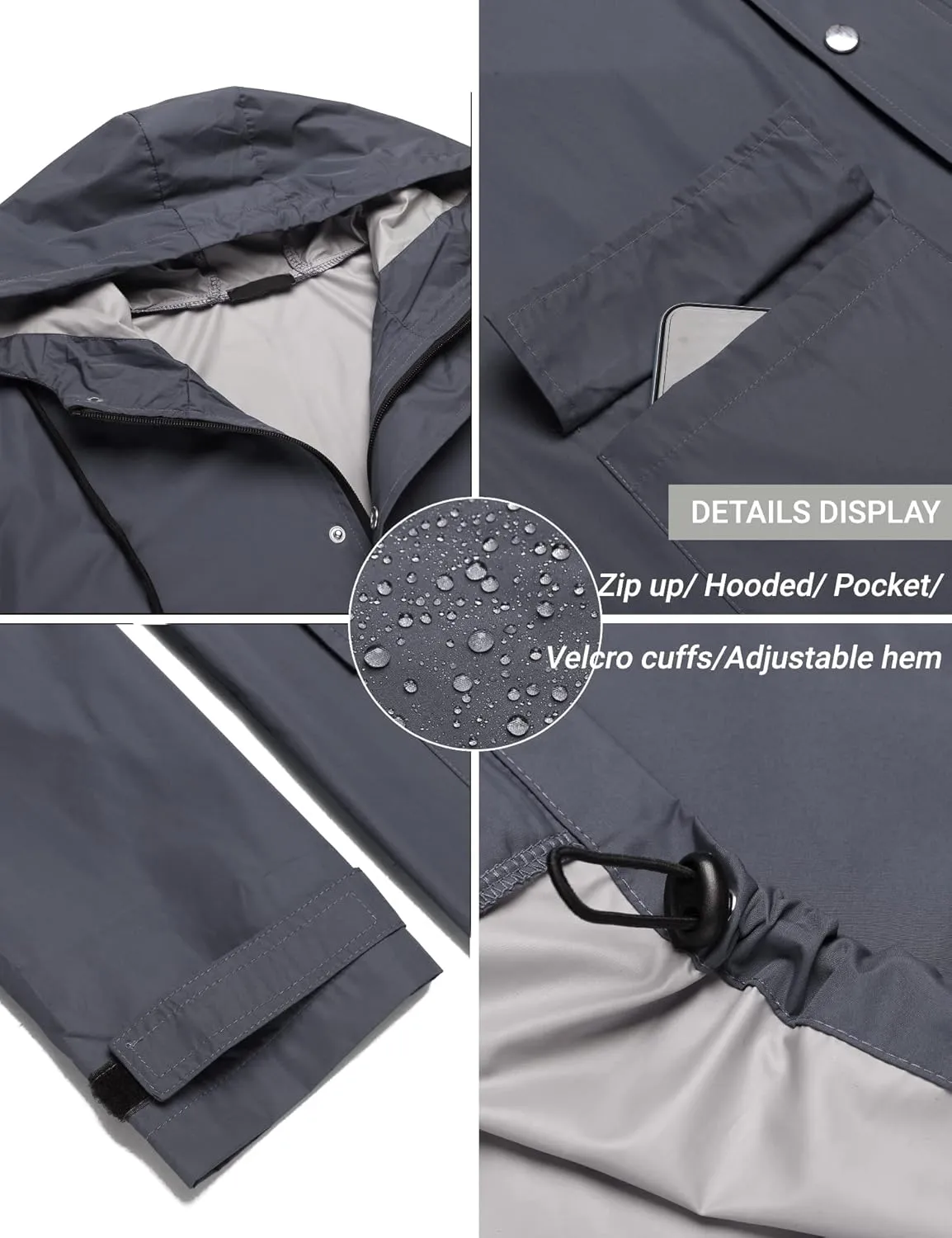COOFANDY Men's Rain Jacket with Hood Waterproof Lightweight Active Long Raincoat