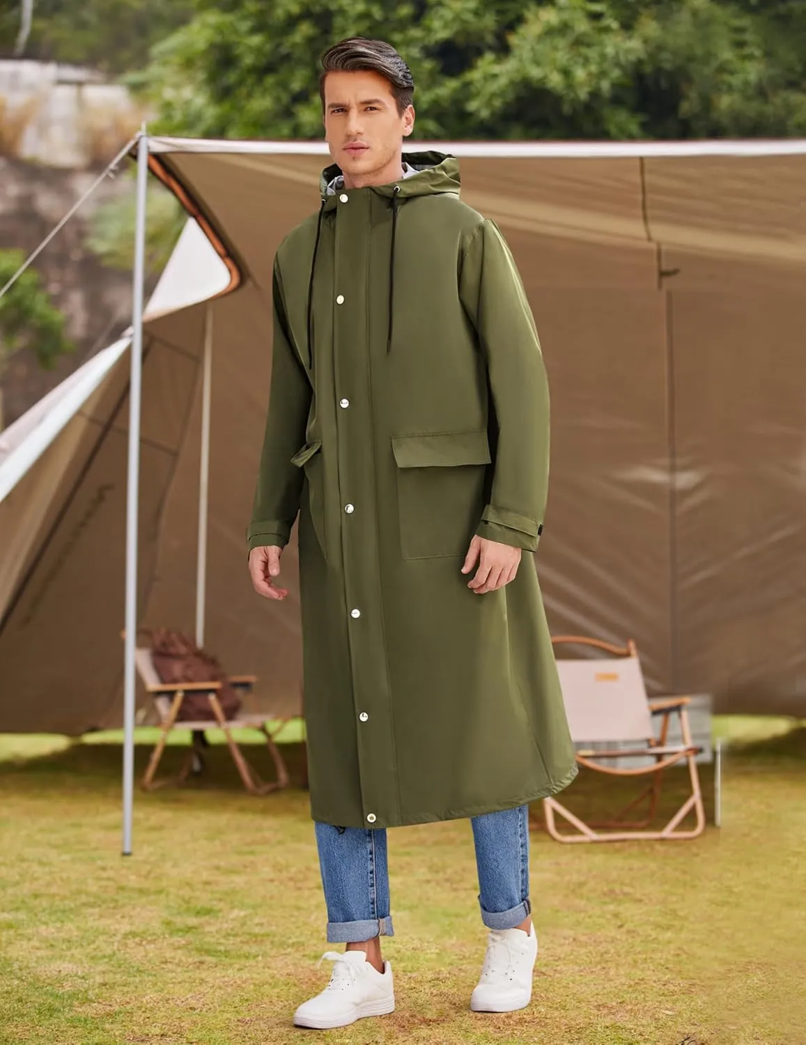 COOFANDY Men's Rain Jacket with Hood Waterproof Lightweight Active Long Raincoat
