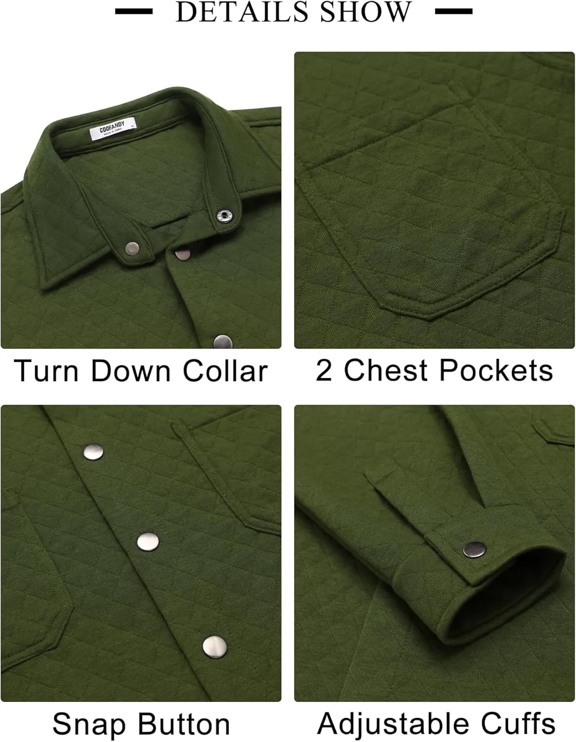 COOFANDY Mens Shacket Long Sleeve Shirt Jacket with Pockets Lightweight Quilted Overshirt