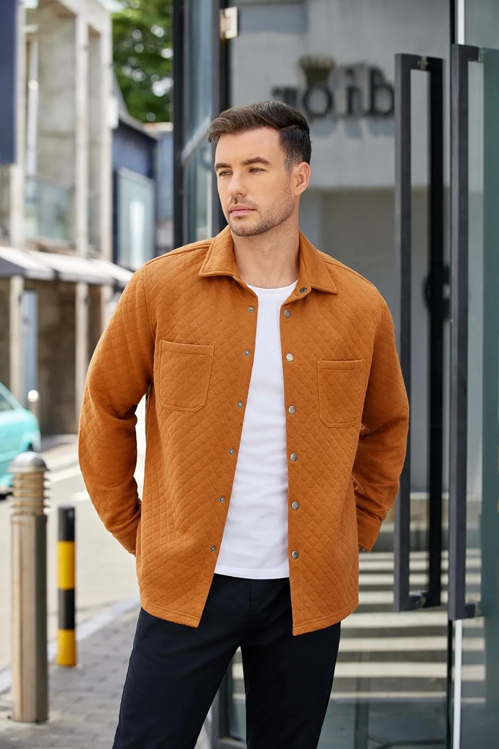 COOFANDY Mens Shacket Long Sleeve Shirt Jacket with Pockets Lightweight Quilted Overshirt