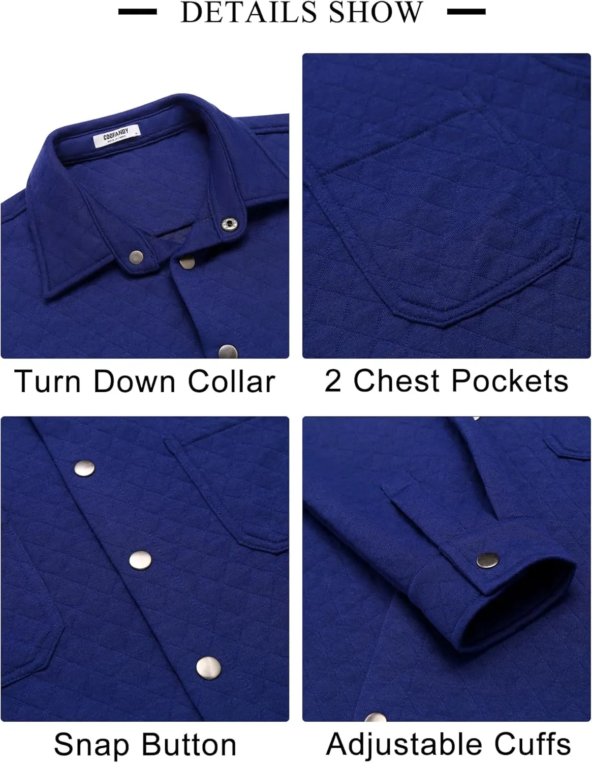 COOFANDY Mens Shacket Long Sleeve Shirt Jacket with Pockets Lightweight Quilted Overshirt