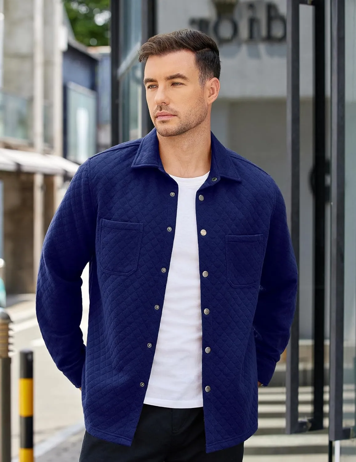 COOFANDY Mens Shacket Long Sleeve Shirt Jacket with Pockets Lightweight Quilted Overshirt