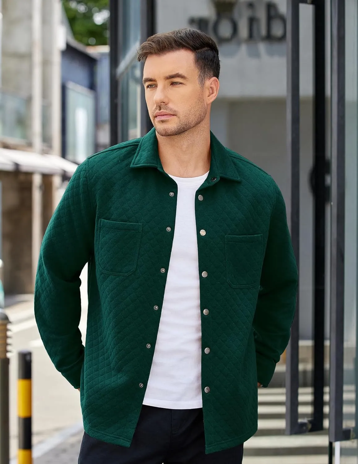 COOFANDY Mens Shacket Long Sleeve Shirt Jacket with Pockets Lightweight Quilted Overshirt