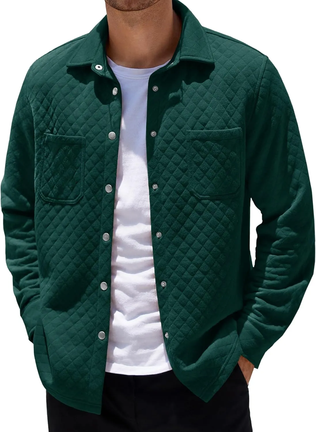 COOFANDY Mens Shacket Long Sleeve Shirt Jacket with Pockets Lightweight Quilted Overshirt