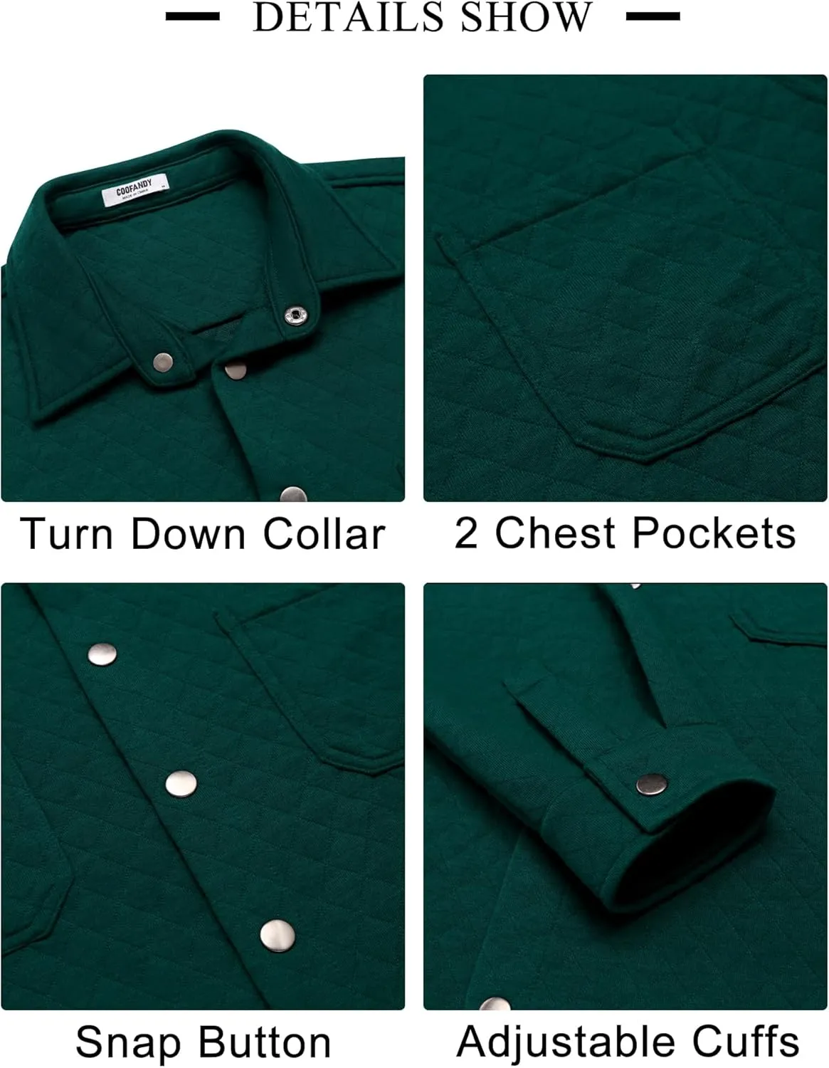 COOFANDY Mens Shacket Long Sleeve Shirt Jacket with Pockets Lightweight Quilted Overshirt