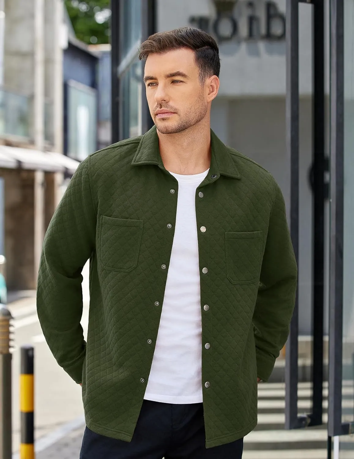 COOFANDY Mens Shacket Long Sleeve Shirt Jacket with Pockets Lightweight Quilted Overshirt