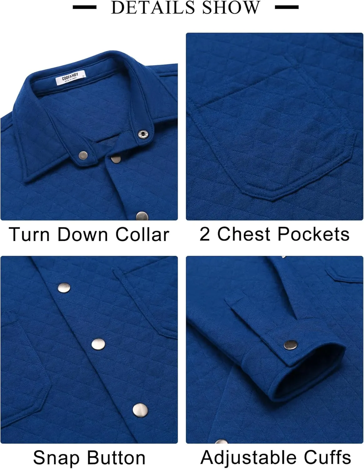 COOFANDY Mens Shacket Long Sleeve Shirt Jacket with Pockets Lightweight Quilted Overshirt