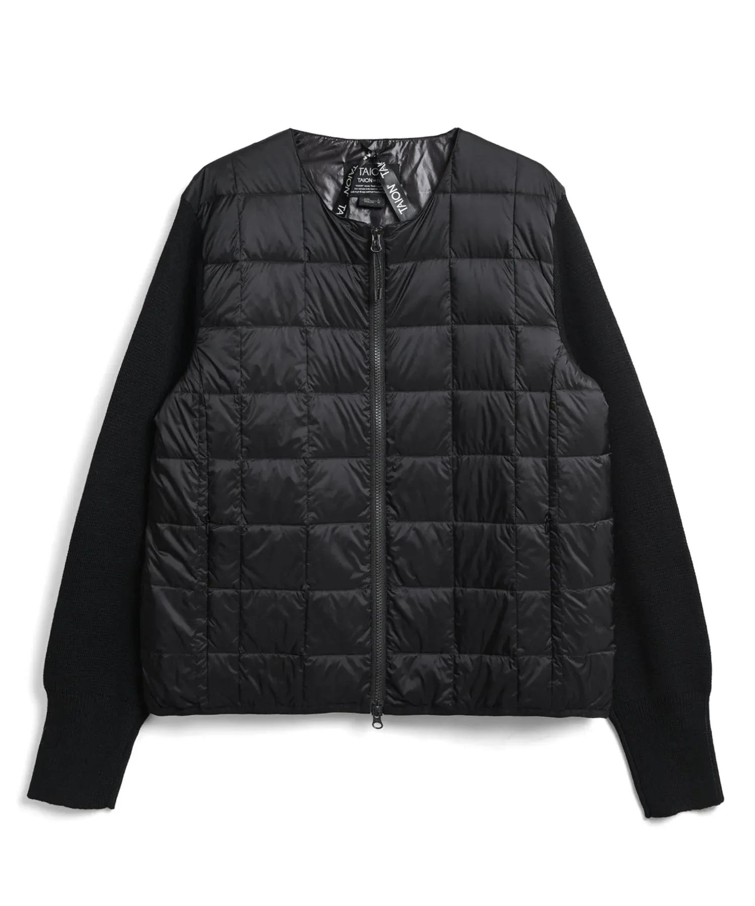 CREW NECK KNIT/DOWN JACKET - Black